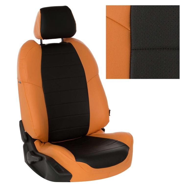 Авточехлы на Hyundai Creta I "Классика" экокожа, оранжево-черный