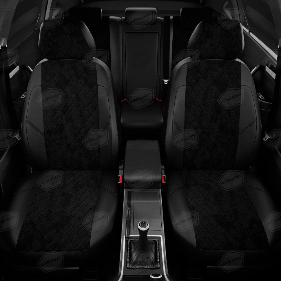 Чехлы в салон Hyundai Solaris / KIA Rio III "Ромб" автолидер, алькантара/экокожа, черный