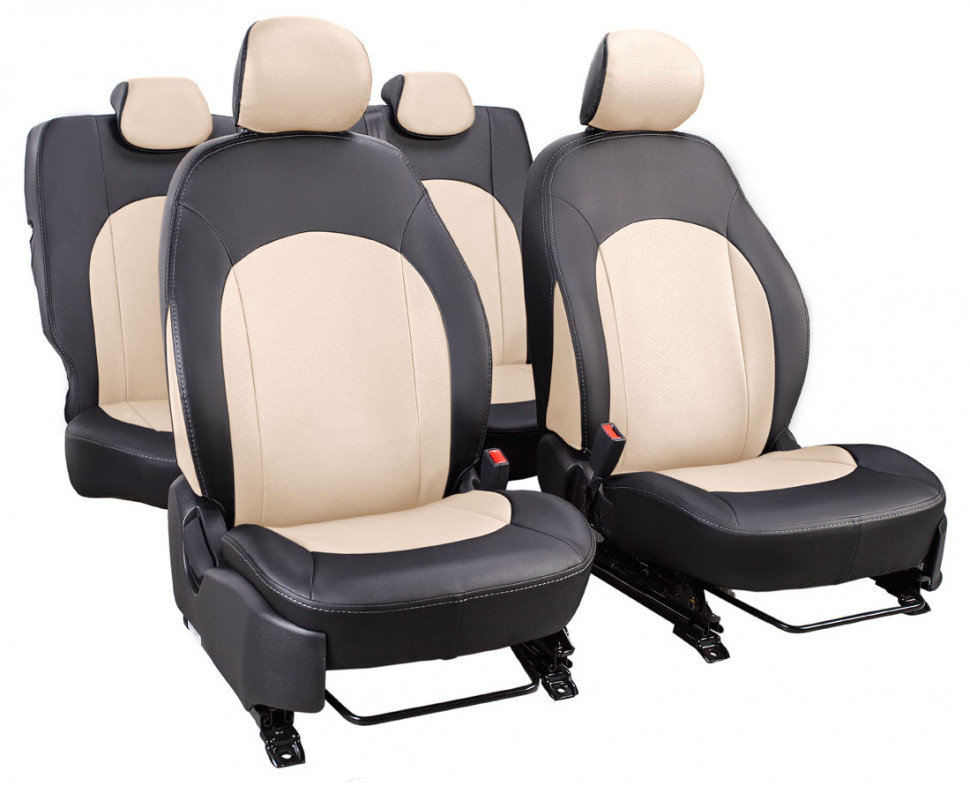 Авточехлы на Chevrolet Lacetti / Daewoo Gentra / Ravon Gentra "Алонсо" экокожа, черно-бежевый