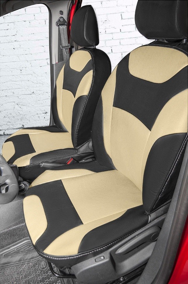 Авточехлы на LADA XRAY "Почин" экокожа, черно-бежевый