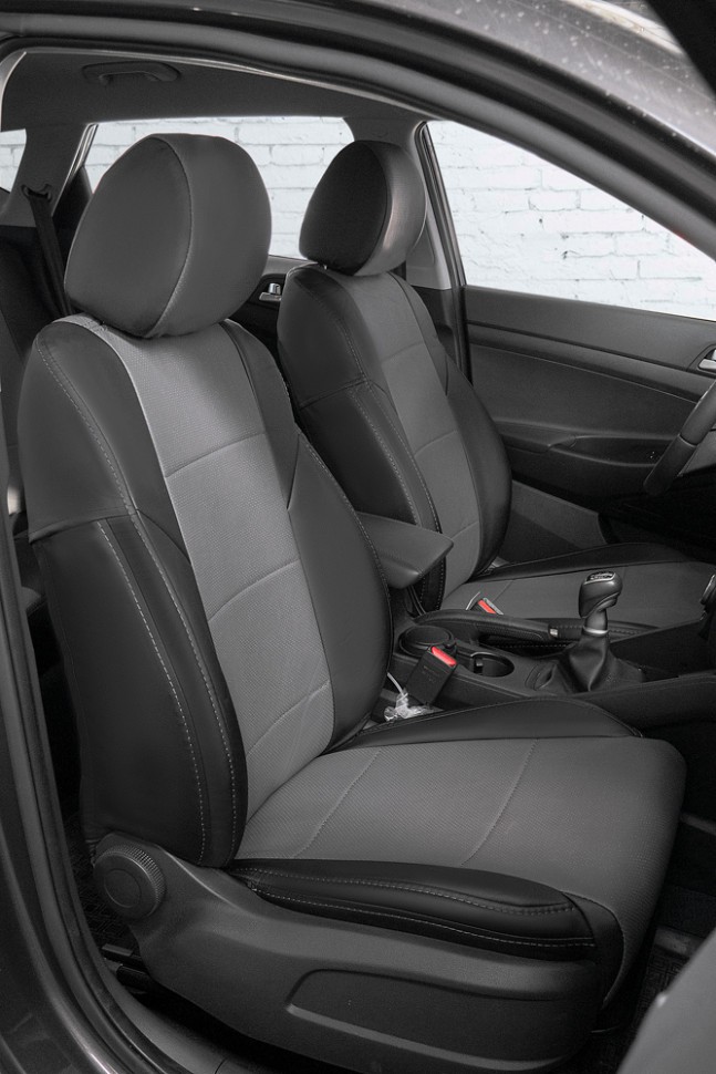 Авточехлы на Hyundai Tucson III / KIA Sportage IV "Почин" экокожа, черно-серый