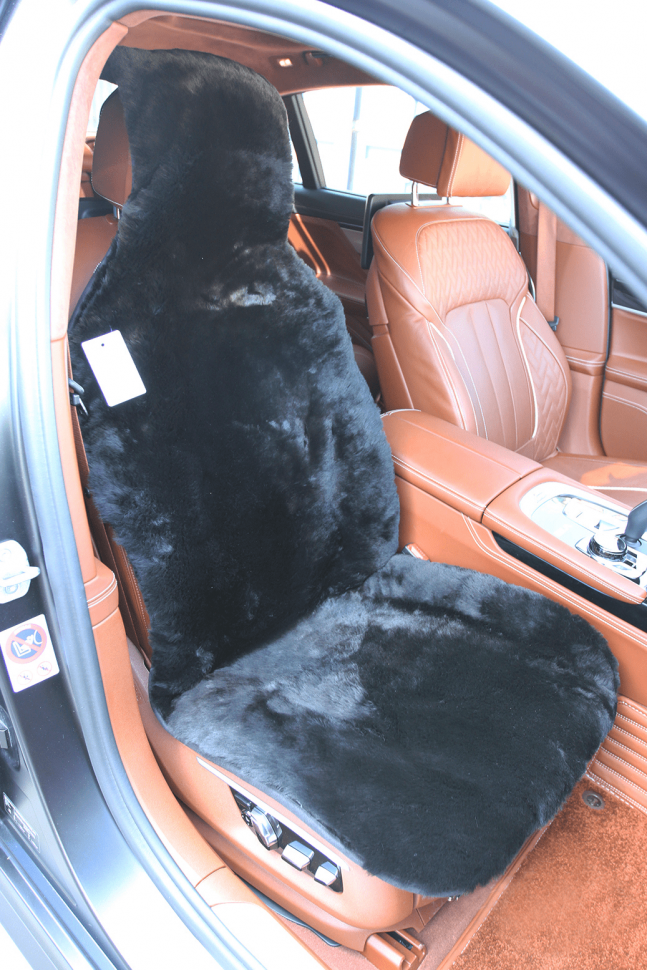 Накидка на сиденье из овчины "Короткий ворс" черный (1 штука)