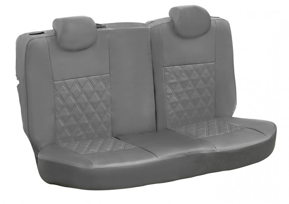 Авточехлы на Hyundai Solaris I / KIA Rio III "Ромб двойная строчка" экокожа, серый