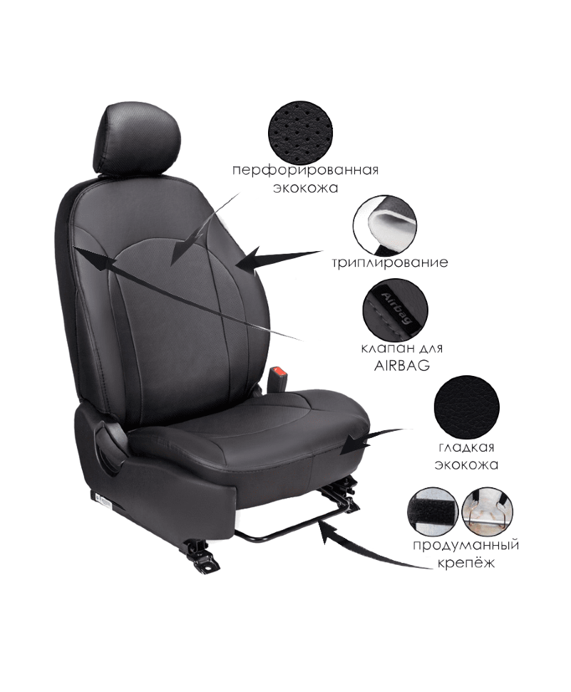 Авточехлы на Chevrolet Lacetti / Daewoo Gentra / Ravon Gentra "Алонсо" экокожа, черный