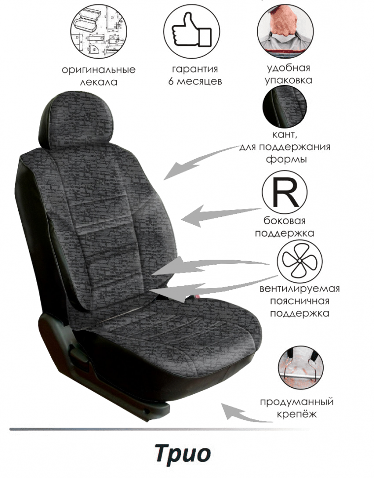Авточехлы на Mercedes-Benz Sprinter (1+1) "Трио" жаккард/кожзам, плетенка серая