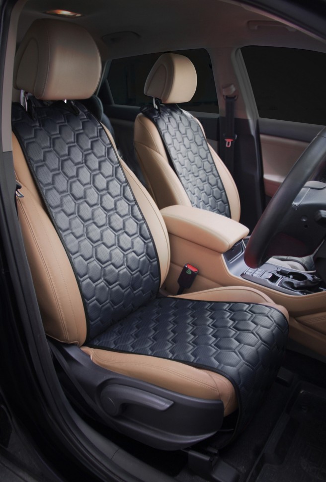 Накидки "Алькантара", передние (2 шт.), экокожа с перфорацией, черные