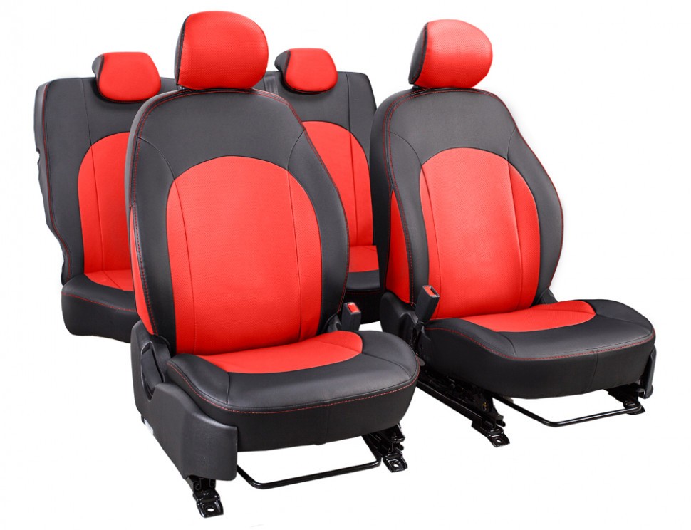 Авточехлы на Hyundai ix35 I / KIA Sportage III "Алонсо" экокожа, черно-красный