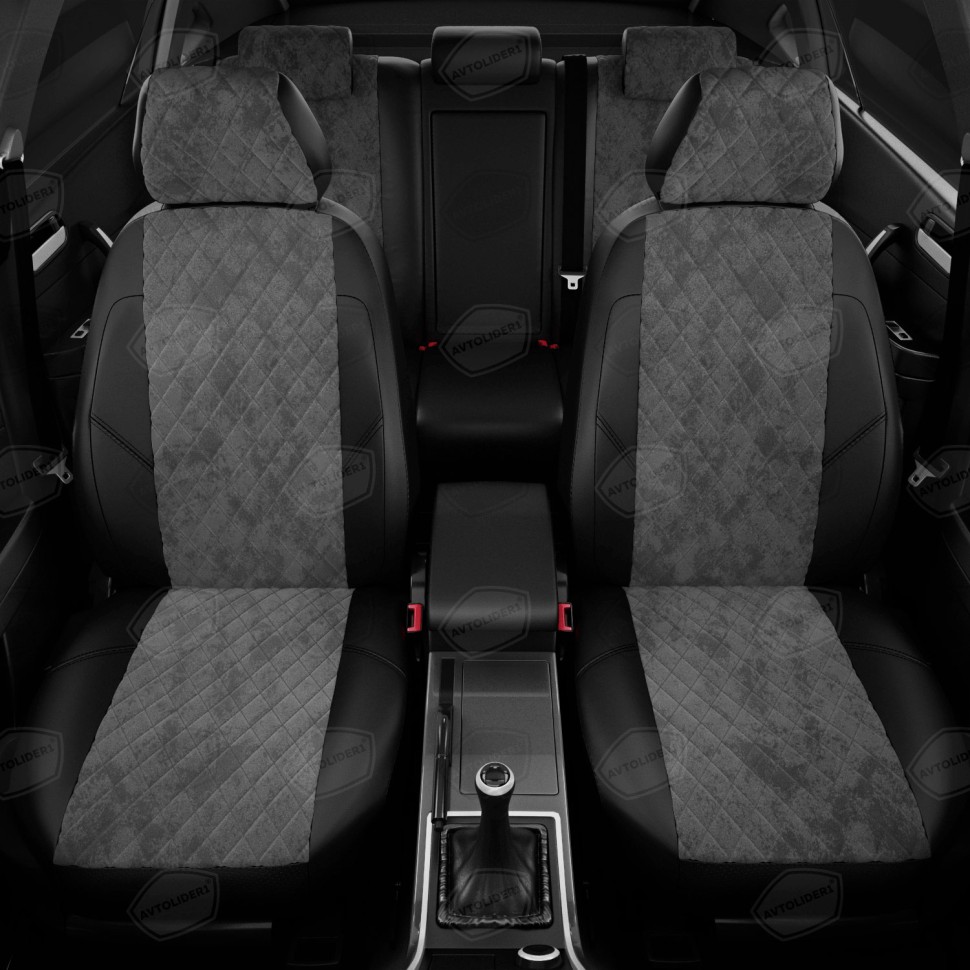 Чехлы в салон Hyundai Solaris / KIA Rio III "Ромб" автолидер, алькантара/экокожа, черный/темно-серый
