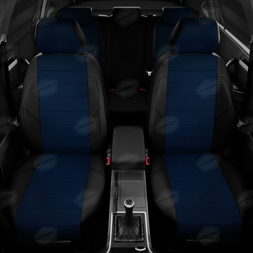 Чехлы в салон Hyundai Solaris I / KIA Rio III "Классика" автолидер, жаккард/экокожа, синяя точка