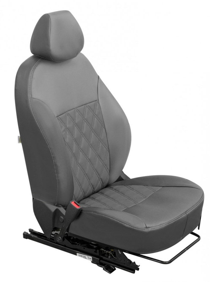 Авточехлы на Hyundai Solaris I / KIA Rio III "Ромб двойная строчка" экокожа, серый