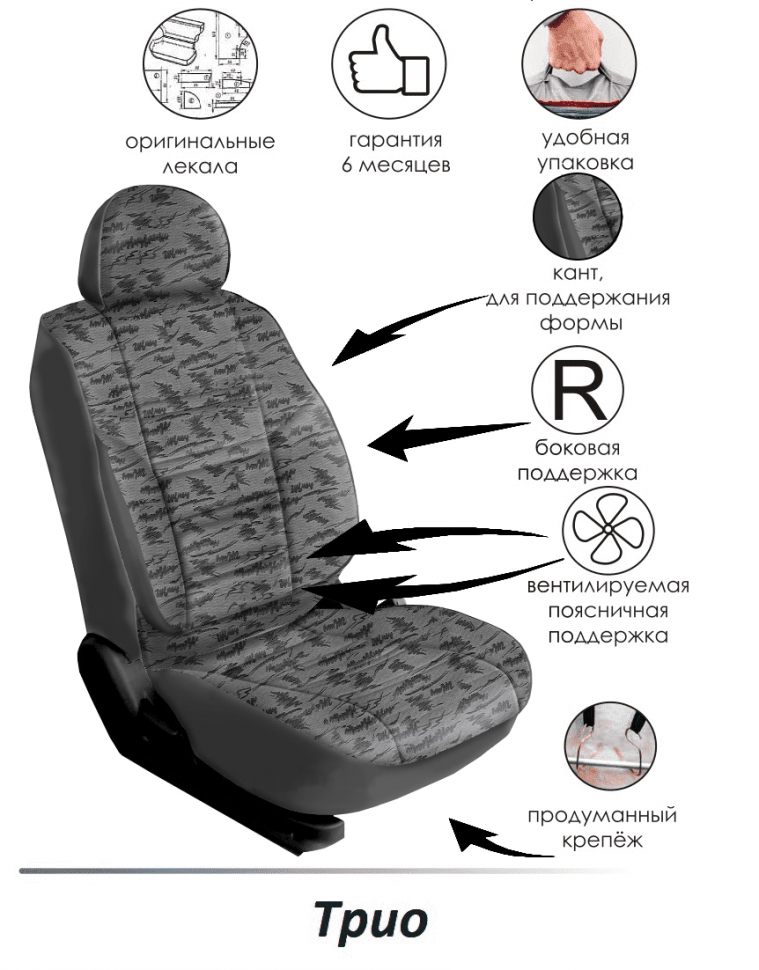 Авточехлы на Mercedes-Benz Sprinter (1+1) "Трио" жаккард/кожзам, буревестник