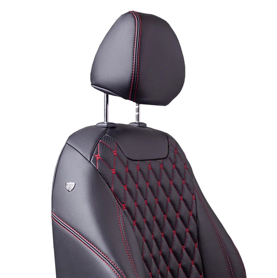 Чехлы на сиденья Hyundai Solaris II "Байрон Классик" экокожа, черный/красная отстрочка