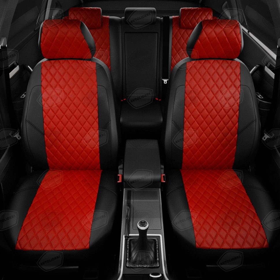 Чехлы в салон Renault Duster II (2020-2022) "Ромб" автолидер, экокожа, черно-красный