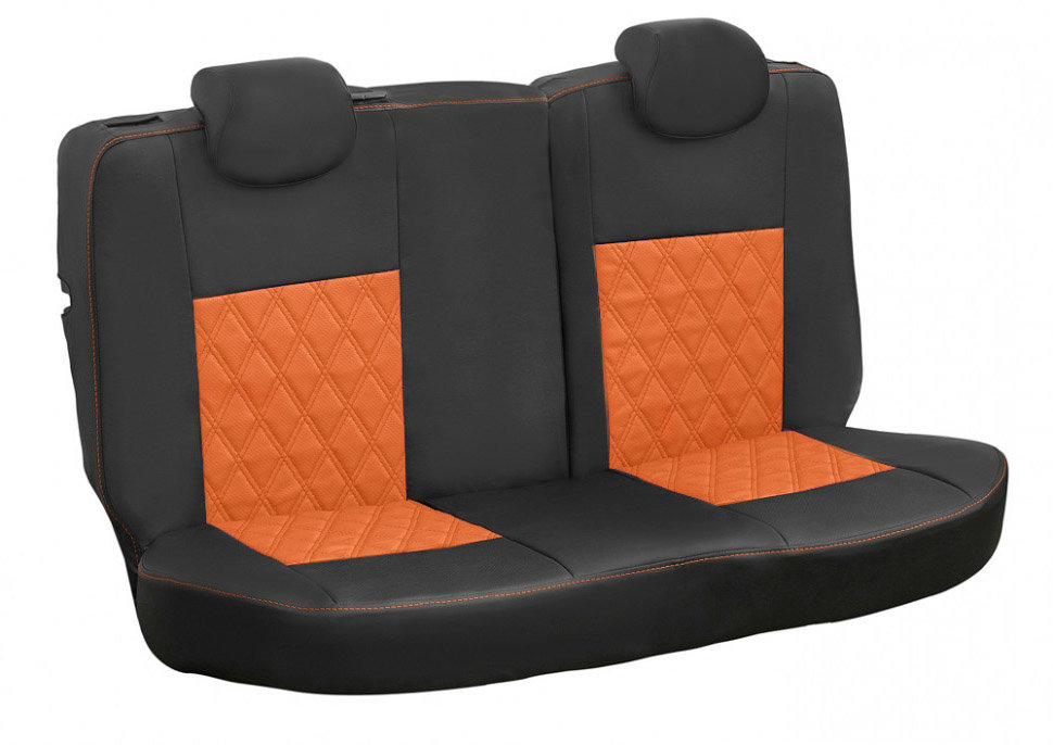 Авточехлы на LADA Vesta (SW / Cross) "Ромб двойная строчка" экокожа, черно-оранжевый