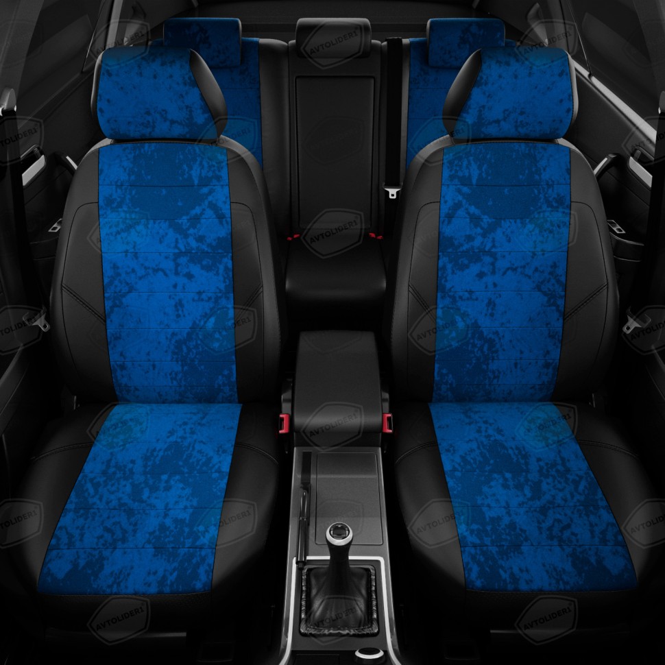 Чехлы в салон Renault Duster II (2020-2022) "Классика" (без AirBag) автолидер, алькантара/экокожа, черно-синий