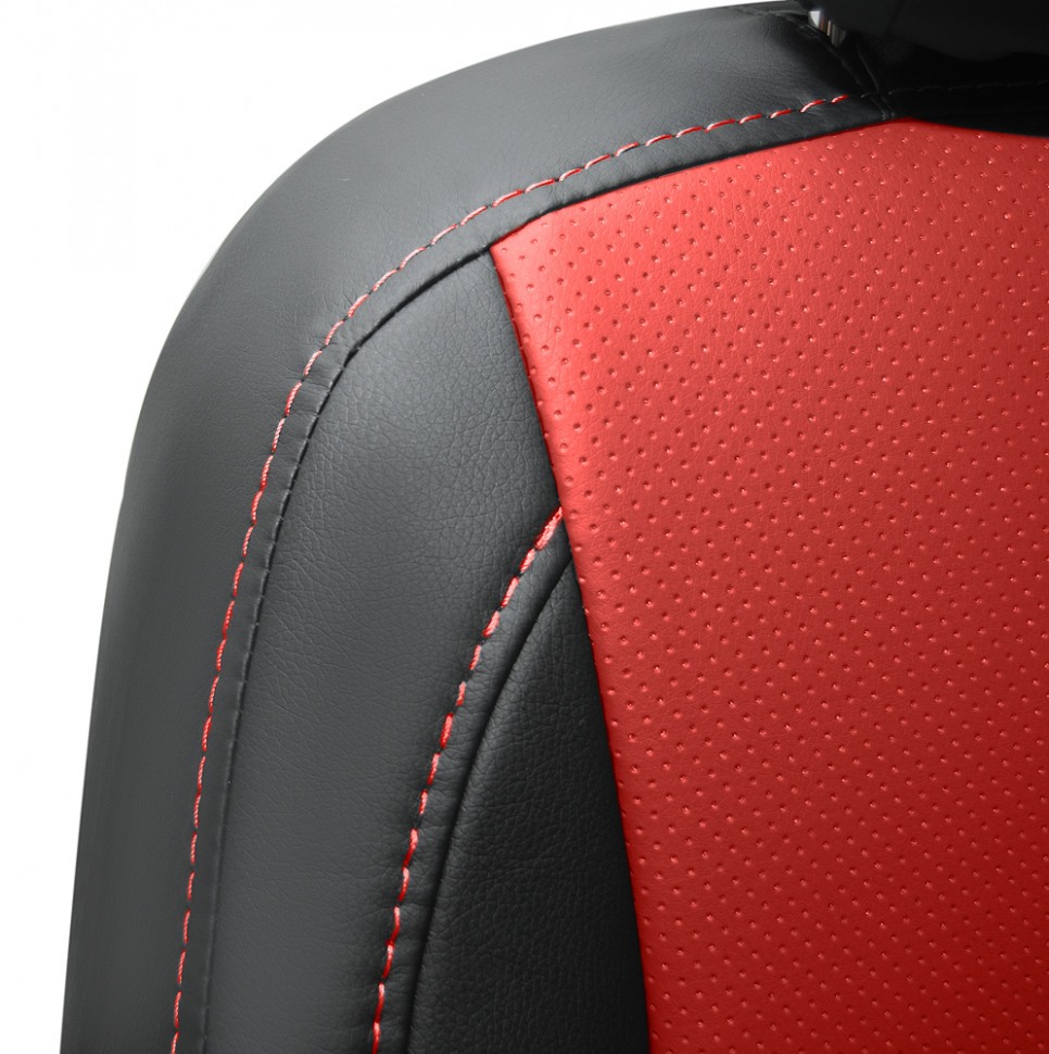 Авточехлы на Hyundai Solaris II / KIA Rio X-Line IV "Почин" экокожа, черно-красный