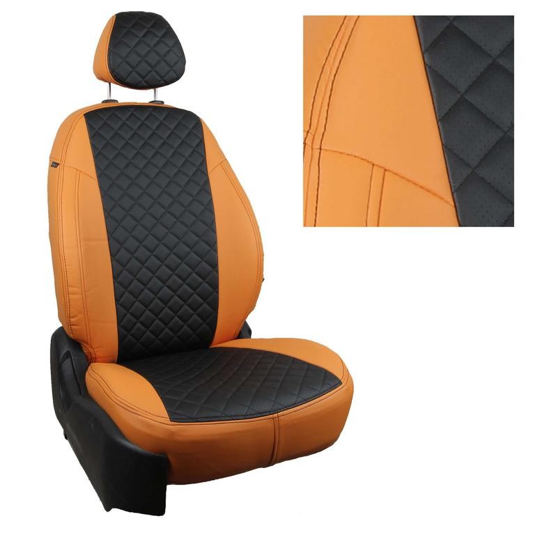 Авточехлы на Ford Focus III (Sport/Titanium) "Ромб" экокожа, оранжево-черный