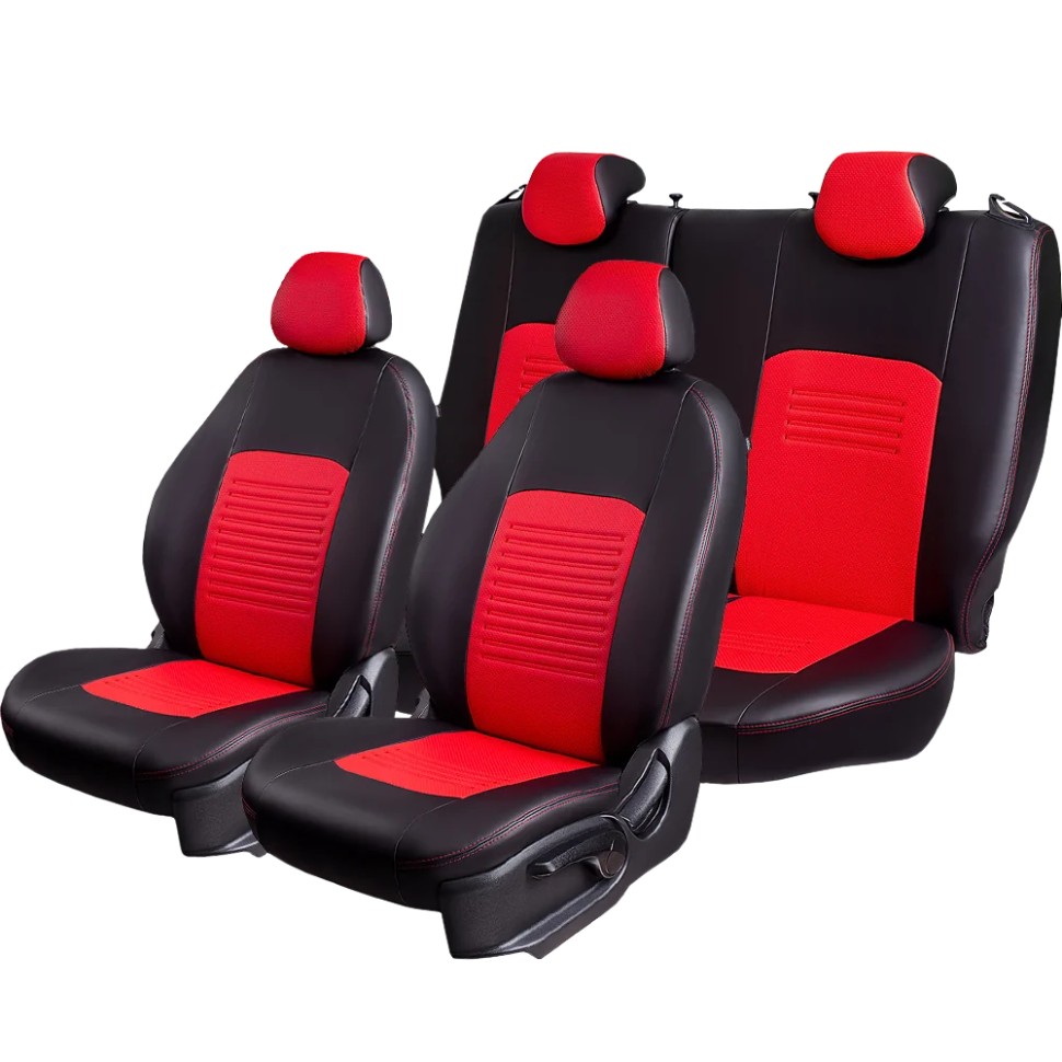 Чехлы на сиденья Hyundai Solaris II "Турин Классик" экокожа, черно-красный