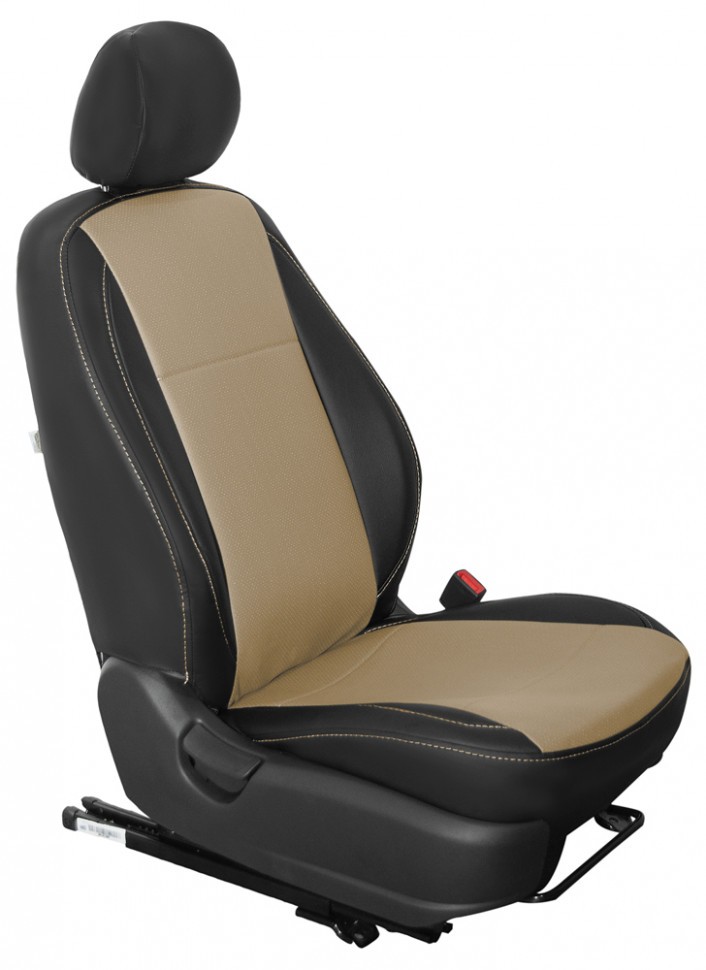 Авточехлы на Hyundai Solaris II / KIA Rio X-Line IV "Почин" экокожа, черно-бежевый