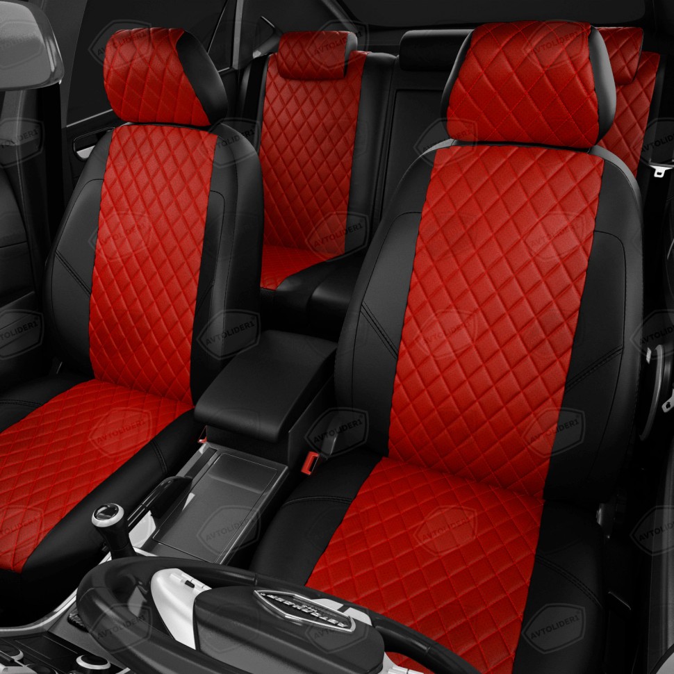 Чехлы в салон Renault Duster II (2020-2022) "Ромб" автолидер, экокожа, черно-красный