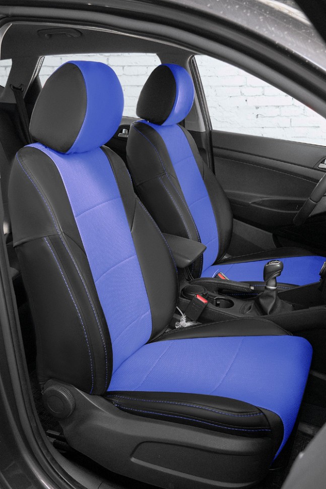 Авточехлы на Hyundai Tucson III / KIA Sportage IV "Почин" экокожа, черно-синий