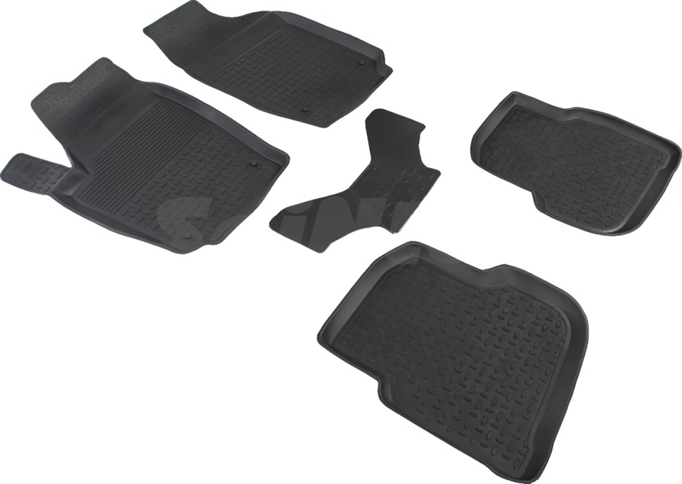 Коврики в салон для Volkswagen Polo V (Седан) "Высокий борт" резина, черный