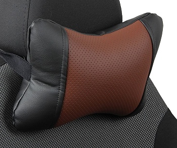 Подушка под шею "Автопилот" экокожа, черный/темно-коричневый