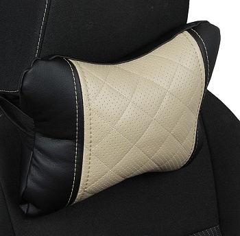 Подушка под шею "Автопилот" ромб, экокожа, черно-бежевый