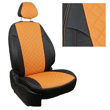 Авточехлы на Peugeot Traveller I / Citroen SpaceTourer I "Ромб" экокожа, черно-оранжевый