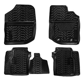 Коврики в салон для Honda Fit II (RHD) (3D с подпятником) "Высокий борт" полимер, черный