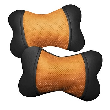 Подушка под шею "Косточка" экокожа, черно-оранжевый