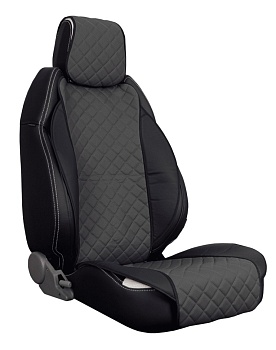 Накидка из экокожи (широкое сиденье и спинка) "Автопилот" ромб, темно-серый (2 шт.)