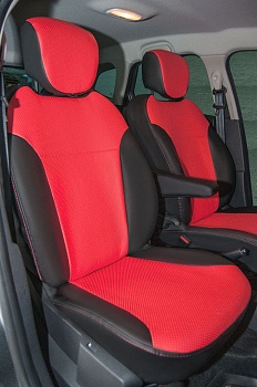 Авточехлы на Renault Kaptur I "Почин" экокожа, черно-красный