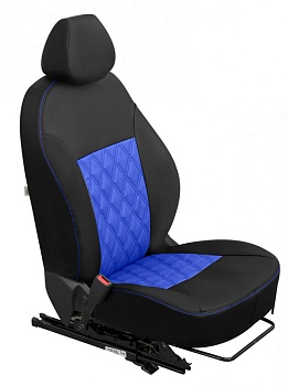 Авточехлы на Hyundai Sonata V (NF) "Ромб двойная строчка" экокожа, черно-синий