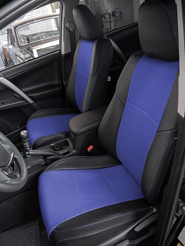 Авточехлы на Toyota RAV4 IV (CA40) "Почин" экокожа, черно-синий