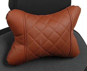 Подушка под шею "Автопилот" ромб, экокожа, коричневый
