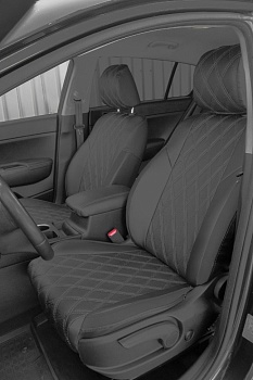 Авточехлы на Hyundai Tucson III / KIA Sportage IV "Черная двойная строчка", черная экокожа