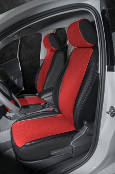 Авточехлы на Skoda Rapid (40/60) "Почин" экокожа, черно-красный