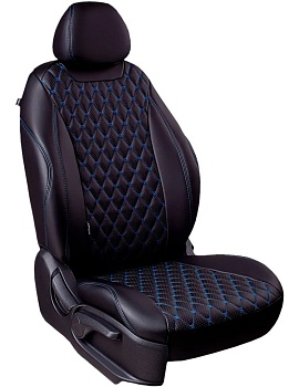 Чехлы на сиденья Renault Duster II (2020-2022) "Байрон Классик" экокожа, черный/синяя отстрочка