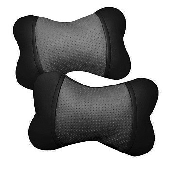 Подушка под шею "Косточка" экокожа, черно-серый