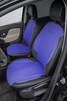 Авточехлы на Renault Logan II "Почин" экокожа, черно-синий