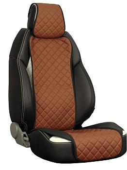 Накидка из экокожи (широкое сиденье и спинка) "Автопилот" ромб, коричневый (2 шт.)