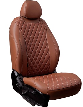Чехлы на сиденья Hyundai Solaris II "Байрон Классик" экокожа, темно-коричневый/бежевая отстрочка