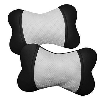 Подушка под шею "Косточка" экокожа, черно-белый
