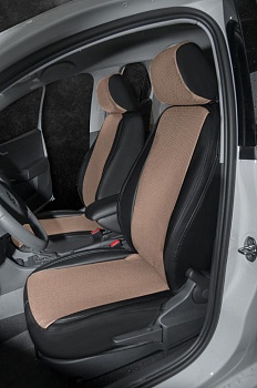 Авточехлы на Skoda Rapid (Цельный) "Почин" экокожа, черно-бежевый