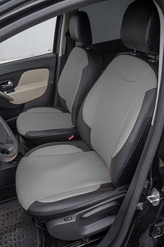 Авточехлы на Renault Logan II "Почин" экокожа, черно-серая