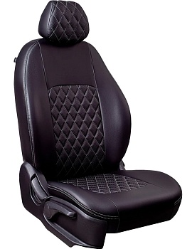 Чехлы на сиденья Renault Duster II (2020-2022) "Турин Ромб" экокожа, черный/серая отстрочка