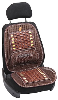 Накидка деревянная на перед. сиденье с поддержкой спины, массажная, цвет желт./коричн.