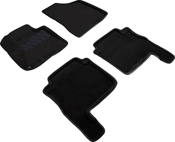 Коврики в салон для Hyundai Santa Fe II "3D" ворс, черный