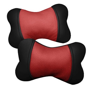 Подушка под шею "Косточка" экокожа, черно-красный